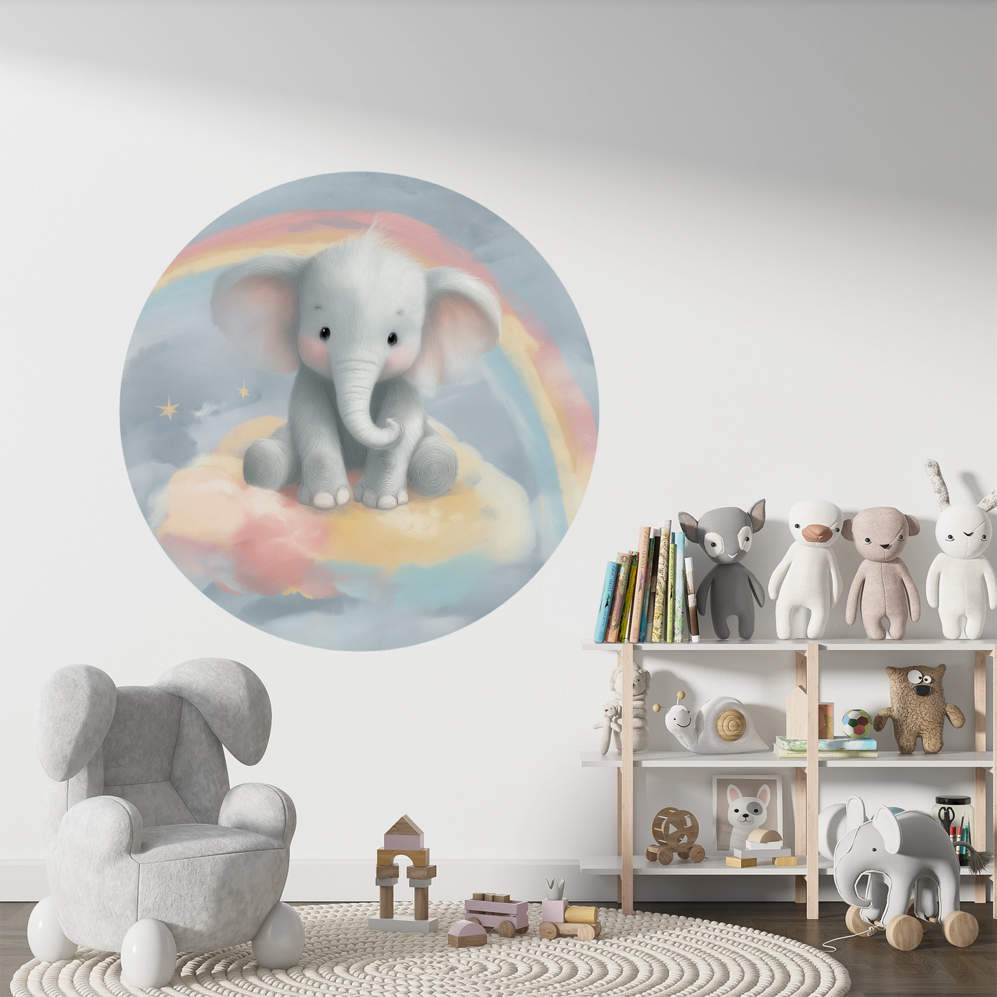 Wandsticker selbstklebend „Dot“ – Süßer Elefant im Kreisdesign fürs Kinderzimmer | Wall of Nova