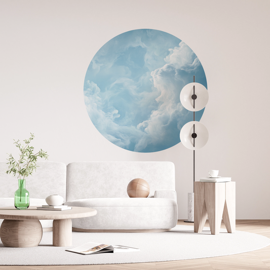 Cloud Bloom – Runder Wandsticker mit pastellfarbener Wolkenkomposition