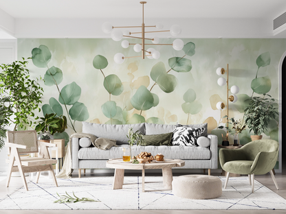 Eucalyptus Breeze – Digitale Vliestapete mit Eukalyptus-Motiv in sanften Grüntönen