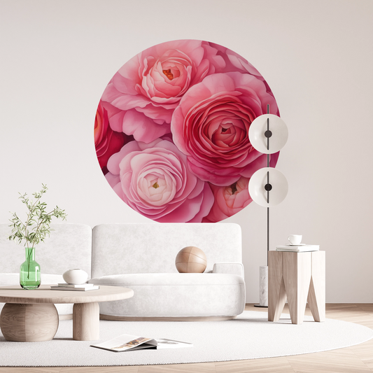 Rosentraum – Rundes Wandmotiv mit romantischem Blütenmeer in Rosa