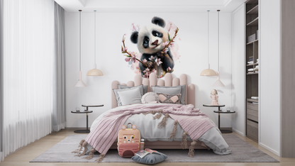 Panda Bloom – Selbstklebender Wandsticker mit Panda & Kirschblüten | Wall of Nova