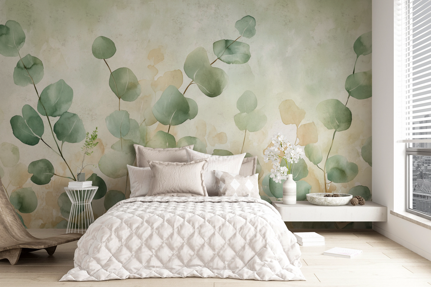 Eucalyptus Breeze – Digitale Vliestapete mit Eukalyptus-Motiv in sanften Grüntönen