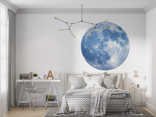 Luna – Runder Dot mit fotorealistischem Vollmond in Blau