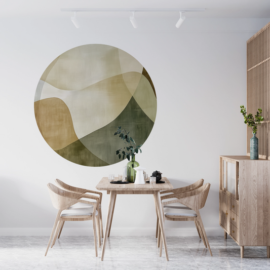 Desert Flow – Runder Dot mit abstrakter Naturlandschaft in Beige und Ocker