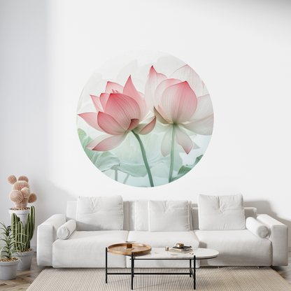 Lotus Harmony – Round wall sticker with delicate lotus blossoms in watercolor style