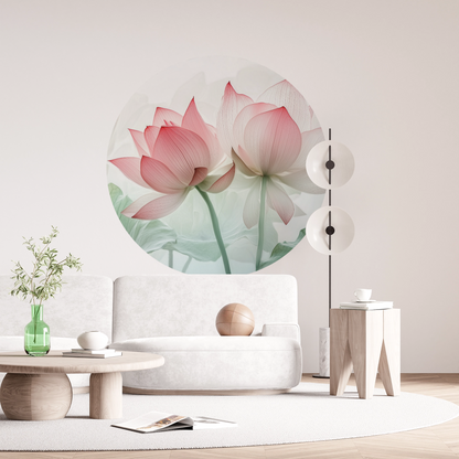 Lotus Harmony – Round wall sticker with delicate lotus blossoms in watercolor style