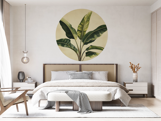 Banana Breeze – Runder Wandsticker mit tropischer Blattillustration