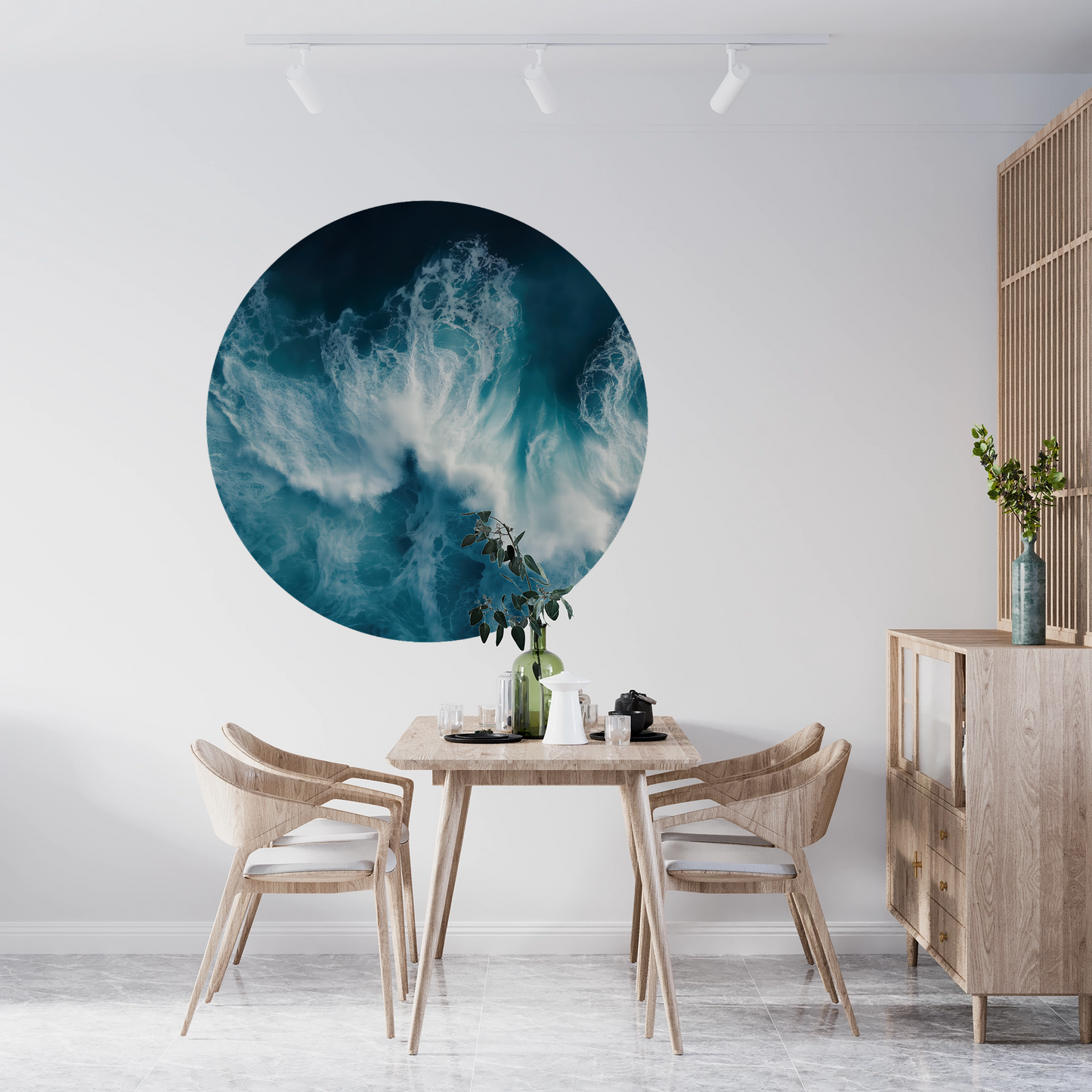 Ocean Pulse – Runder Wandsticker mit abstrakter Meeresenergie