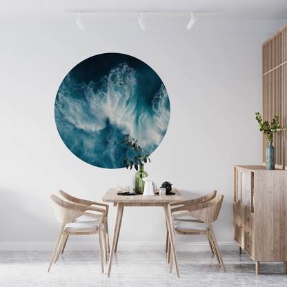 Ocean Pulse – Runder Wandsticker mit abstrakter Meeresenergie