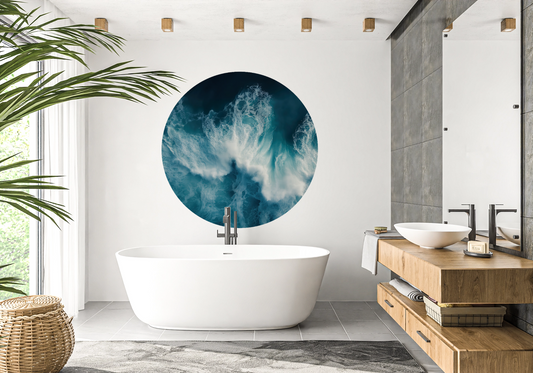 Ocean Pulse – Runder Wandsticker mit abstrakter Meeresenergie