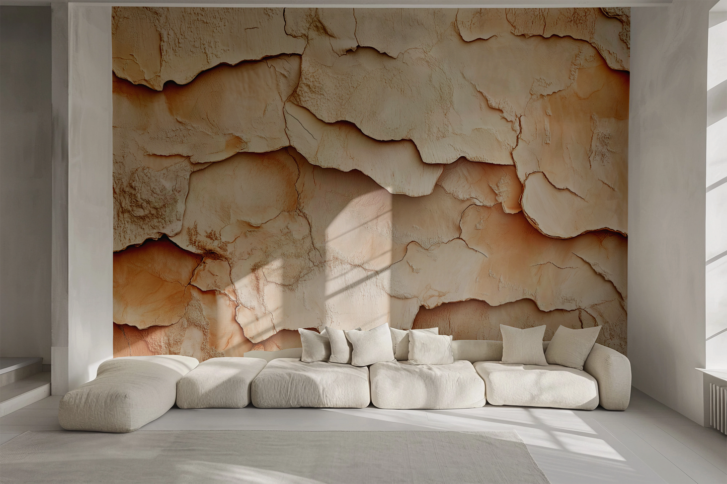 Selbstklebende Tapete „Terracotta Flow“ mit strukturierter Ton-Optik in Erdfarben – moderne Vliestapete für natürliche Raumgestaltung