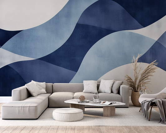 Selbstklebende Tapete Blue Motion mit geometrischem Wellenmuster in Blau