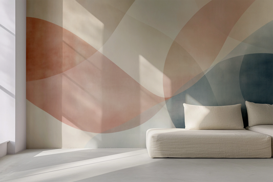 Modern Flow – Selbstklebende Tapete mit Wellenstruktur in Rosé und Blau