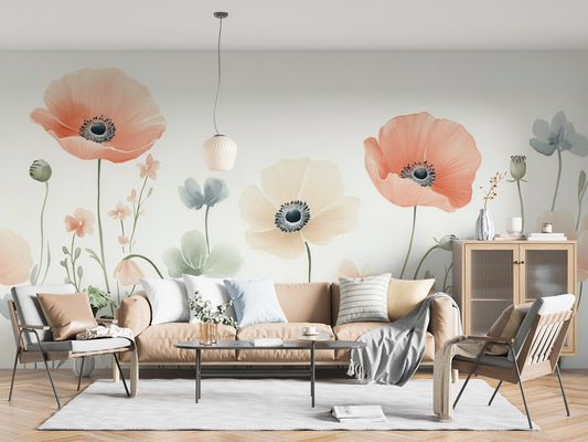 Sommerwiese – Florale Digitaltapete in Aquarelloptik für ruhige Wohnräume