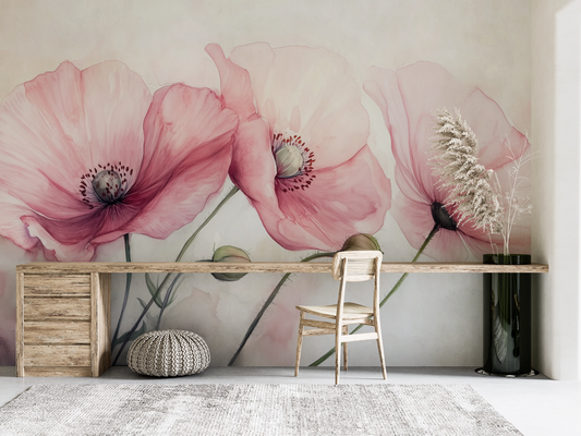 Mohnpoesie – Digitale Tapete mit Aquarell-Mohnblüten in Rosé