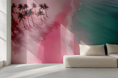 Pink Paradise – Digitaltapete mit Palmen, Strand und tropischem Flair