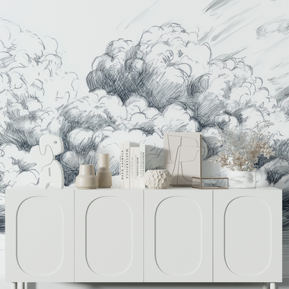 Cloud sketch – digital wallpaper with graphic line drawing