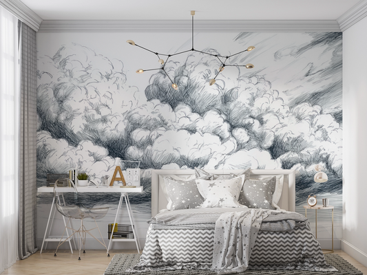Cloud sketch – digital wallpaper with graphic line drawing
