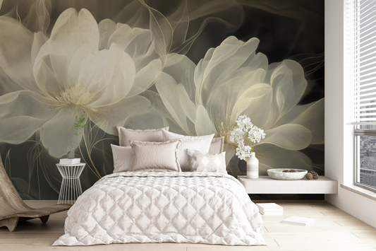 Golden Ferns – Digitale Tapete mit eleganten Blüten und Goldakzenten
