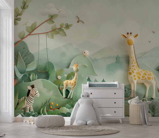Savannenfreunde – selbstklebende Kindertapete mit Tiermotiv