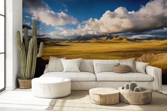 Golden Horizon – Selbstklebende Panorama-Tapete mit Landschaftsmotiv