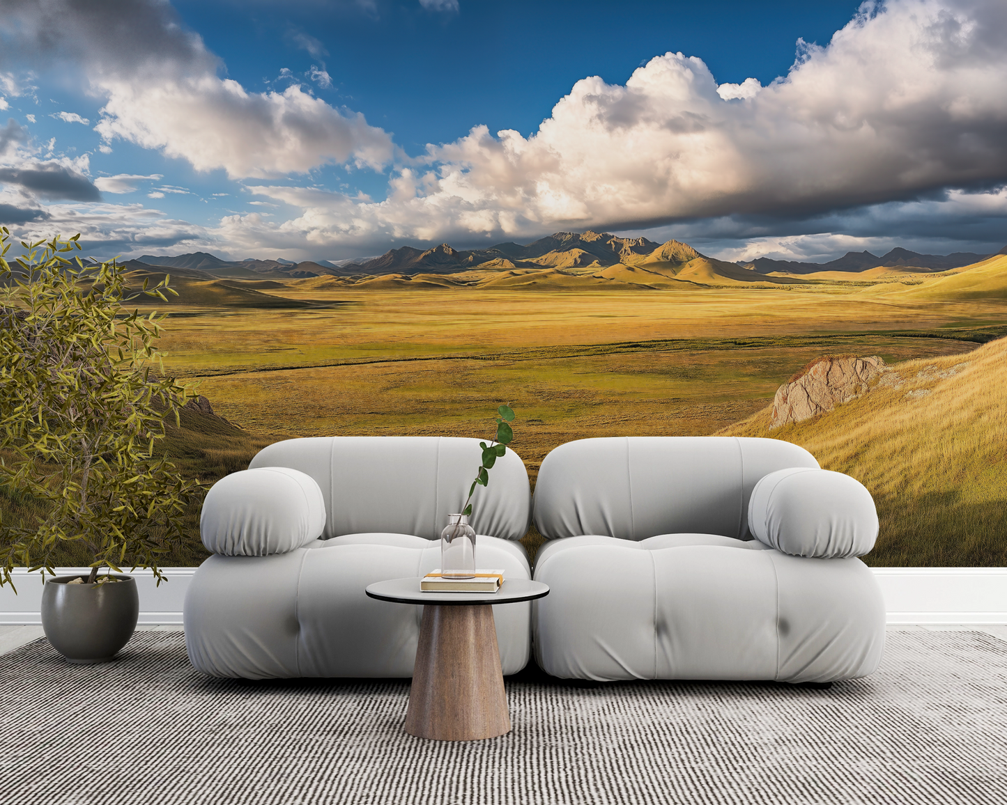 Golden Horizon – Selbstklebende Panorama-Tapete mit Landschaftsmotiv