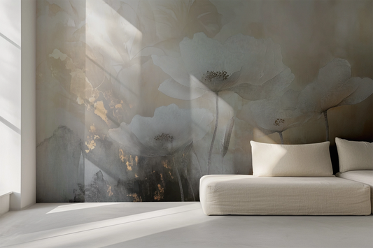 Silent Bloom – Blumentapete mit goldenen Akzenten