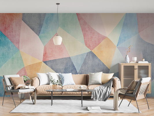 Pastellmosaik – Selbstklebende Tapete in Aquarell-Optik mit geometrischer Leichtigkeit