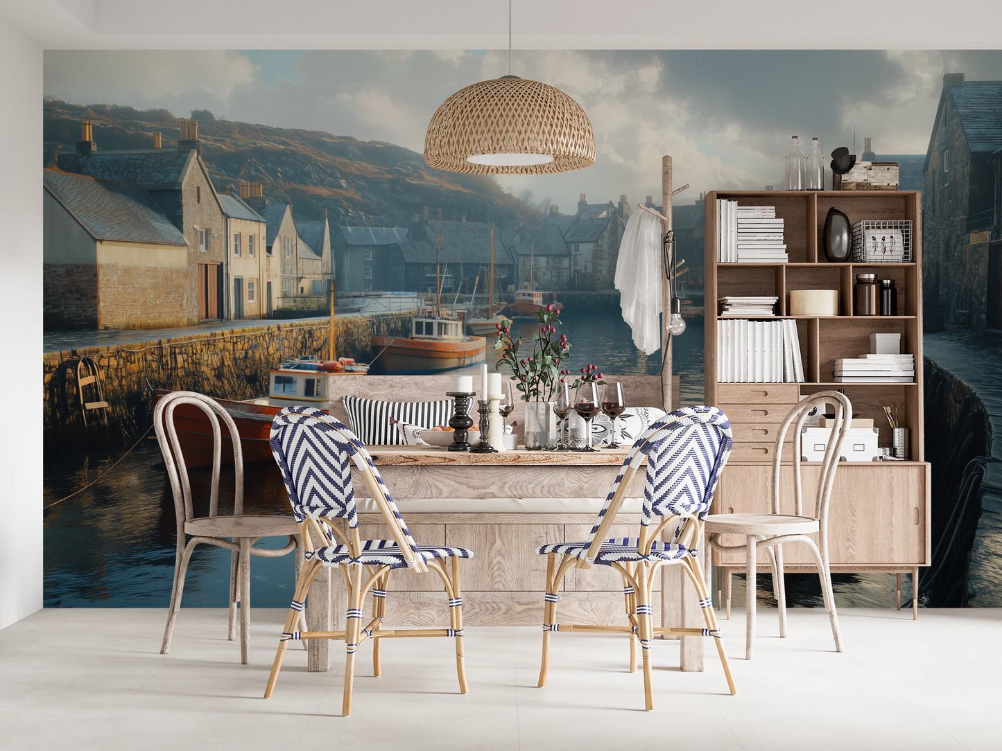Harbour Haze – Selbstklebende Tapete im maritimen Cottage-Stil
