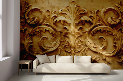 Luxustapete Barocco Oro – goldene Ornamente im Versailles-Stil – selbstklebend, für klassische Interieurs