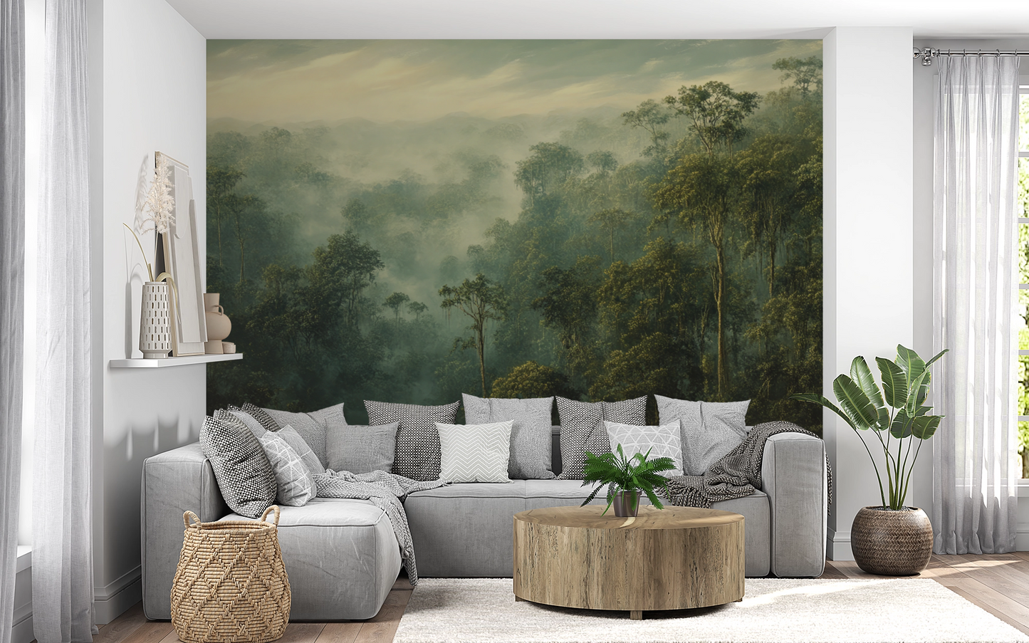 Selva Aurea bringt tropische Ruhe & Goldlicht an Ihre Wand – eine selbstklebende Panorama-Tapete für Räume mit emotionaler Tiefe & Naturverbundenheit.