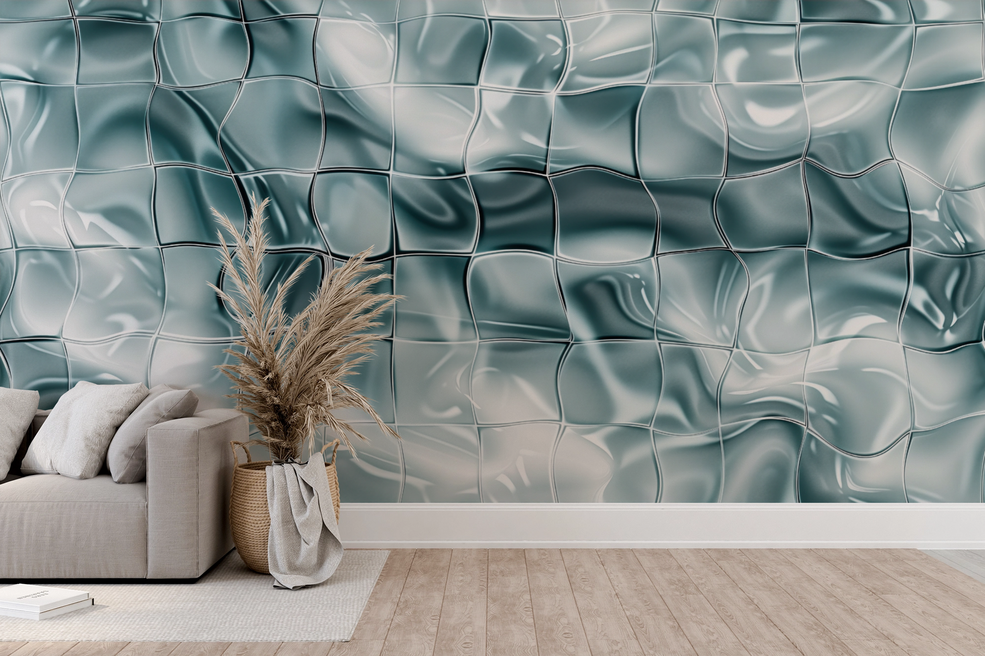 Aqua Prisma ist eine selbstklebende Tapete mit Glasstruktur und optischer Tiefenwirkung – ideal für moderne Bäder, Design-Lofts, Showrooms und Hotelbereiche. Cool, grafisch und architektonisch.