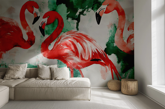 Flamingo Fiesta – Self-adhesive digital wallpaper with exotic flamingo motif