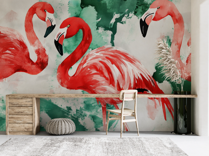 Flamingo Fiesta – Self-adhesive digital wallpaper with exotic flamingo motif