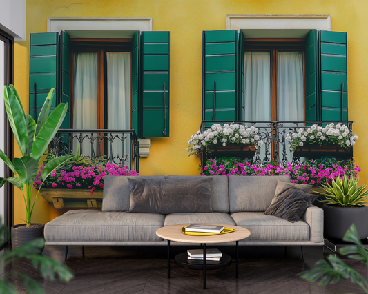 Dolce Balcone – Selbstklebendes Wandbild mit mediterranem Fenster-Motiv