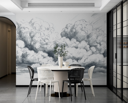 Cloud sketch – digital wallpaper with graphic line drawing