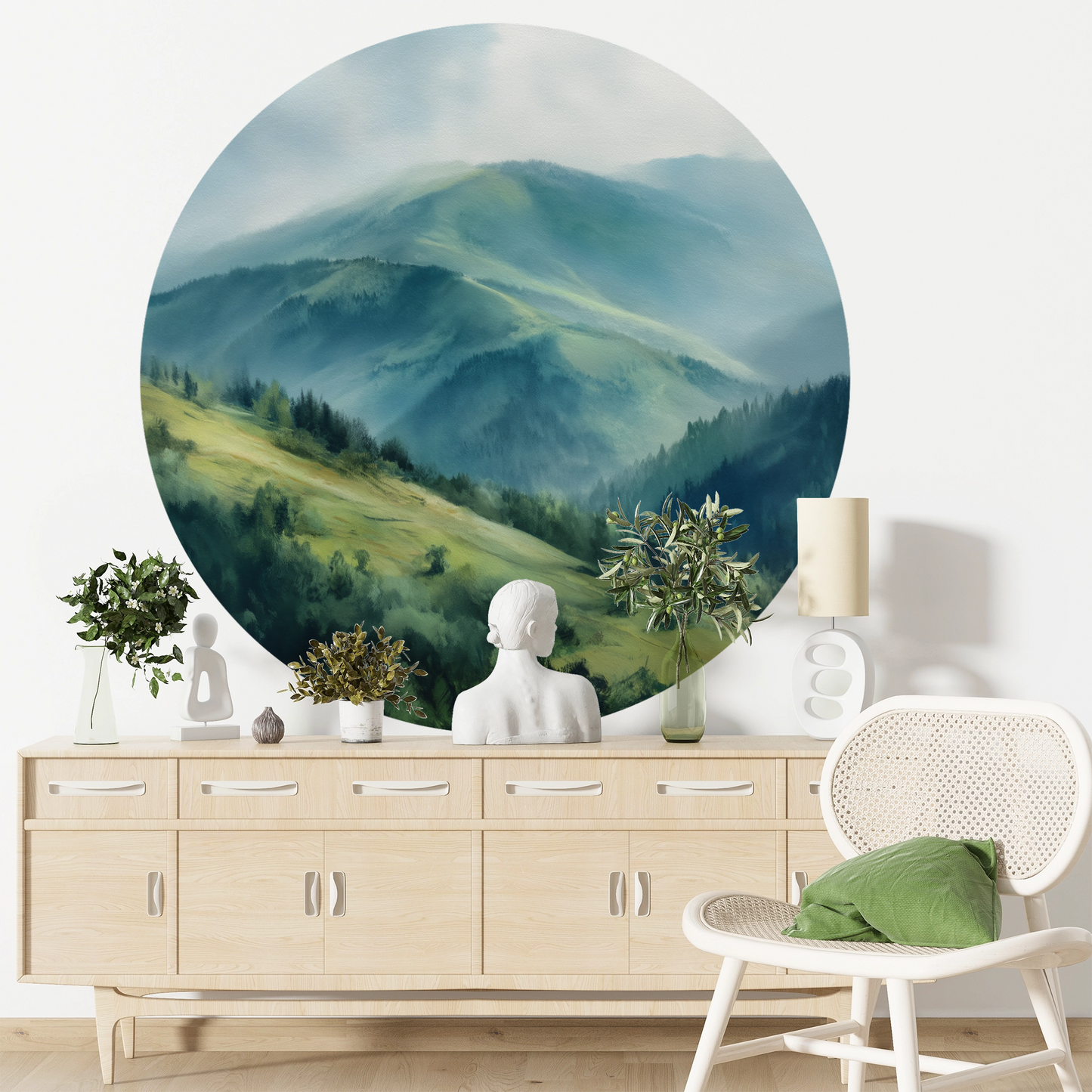 Mountain Mist – Selbstklebender Wandsticker mit Berglandschaft | Wall of Nova