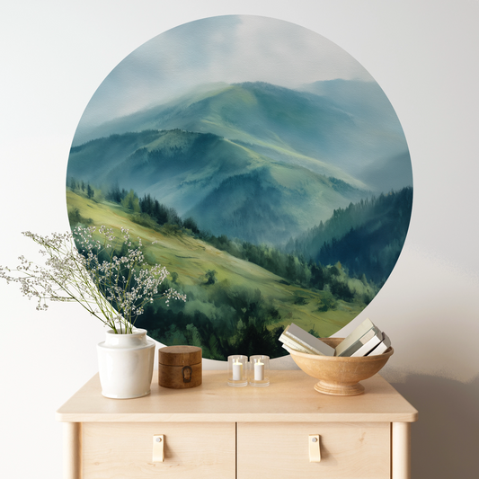 Mountain Mist – Selbstklebender Wandsticker mit Berglandschaft | Wall of Nova
