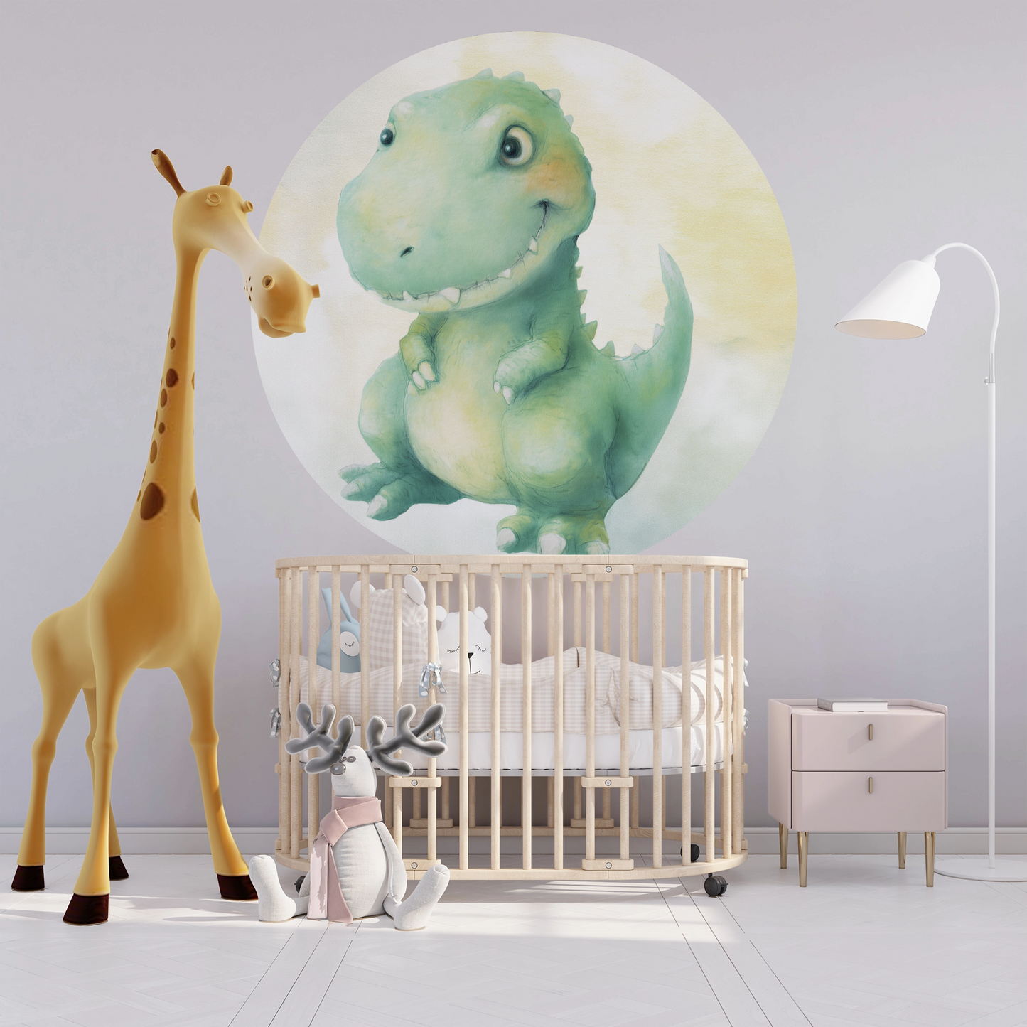 Wandsticker selbstklebend „Dot“ – Süßer Dinosaurier im Kreisdesign fürs Kinderzimmer  | Wall of Nova