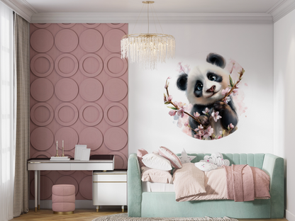 Selbstklebender Panda Wandsticker mit Kirschblüten im modernen Kinderzimmer in Pastellfarben 2